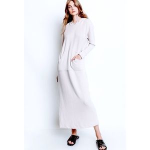 MONTE THE LABEL - WHITE ACTON MAXI - XS - KNIT LOUNGE DRESS HOOD POCKET